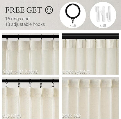Topfinel Natural Pinch Pleated Linen Curtains 45 Inch Length 2 Panels - Image 2