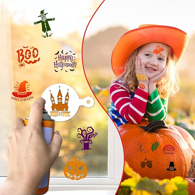 JULBEAR 36 Pieces Reusable Cookie Cake Stencils, Templates Mold Tools for Christmas Halloween Thanksgiving Cookies Baking Painting Dessert Coffee DIY Party Decoration