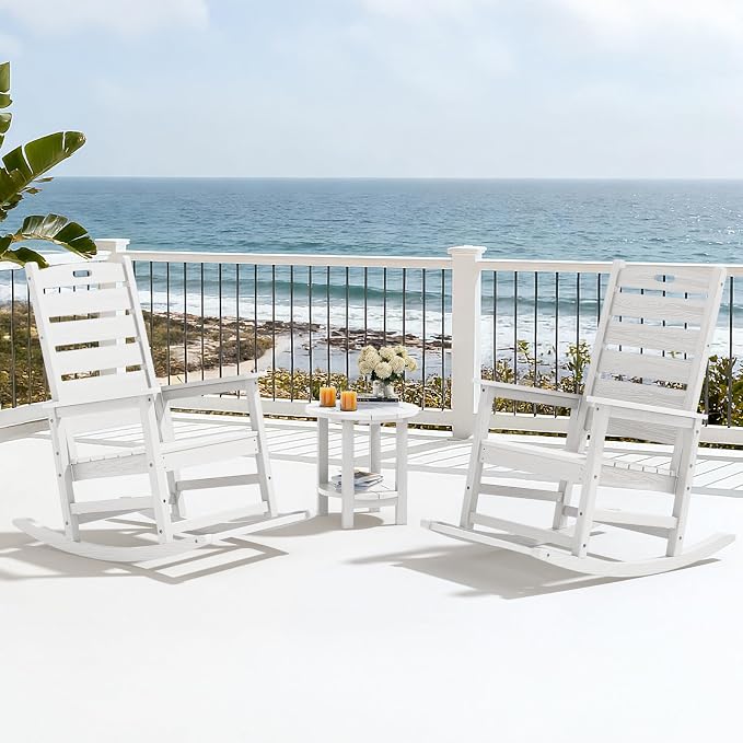 SERWALL Outdoor Rocking Chair Set of 4, Oversized HDPE Patio Rocking Chair - Image 10