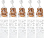 uxcell 100pcs Snowflake Treat Bags, Cookie Bags with Twist Ties for Candy Package Christmas Holiday Winter Party Favors, White
