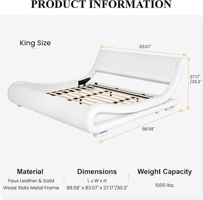 SHA CERLIN King Size Upholstered Bed Frame, Deluxe Low Profile Sleigh Bed - Image 2