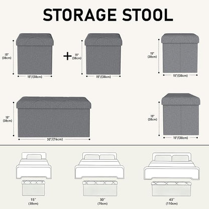 30W Folding Ottoman with Storage Bench, Storage Ottoman Bench, 15W Inches - Image 2