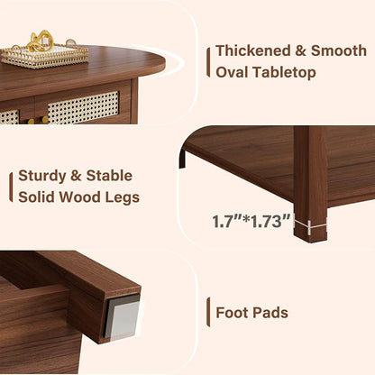 LVB Rattan Coffee Table, Boho Wood Living Room Table - Image 6
