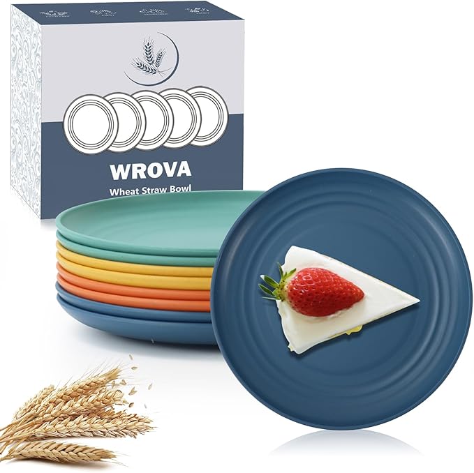 Wrova 5.5Inches Handy Appetizer Plates Set of 8 - Small Wheat Straw Plates 5.5 Inches for Sidedishes - Unbreakable Snack Plate Sets for Indoors and Outdoors Colorful Series
