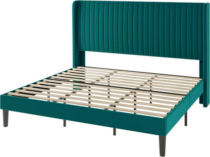Allewie King Size Bed Frame/Velvet Upholstered Platform Bed/Vertical Channel - Image 8