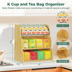 EsLuker.ly Tea Bag Holder Coffee Pod Organizer for Countertop Cabinet, Bamboo 3 Tier Teabag Packet Display Shelf and K Cups Rack Stand for Tea Bar & Coffee Station Storage, Save Space Elegantly