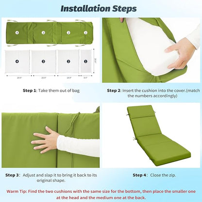 Outdoor Chaise Lounge Cushion 72" x 21" x 3", 4-Section Folding Patio Lounge - Image 7