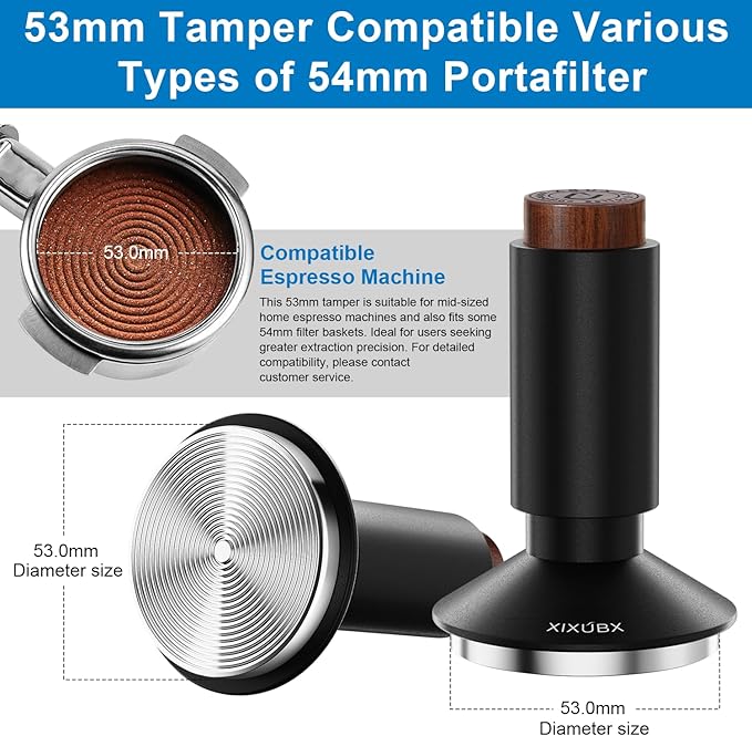 53mm Espresso Tamper & Magnetic WDT Tool, Barista Cofee Tamper with Spring Loaded, Anodized Aluminum Alloy Handle, Stainless Steel Corrugated Base with Cover for Portafilter Basket