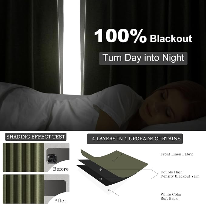 Topfinel 94 Inches Long Flax Custom Blackout Linen Curtains, Viral Pinch - Image 6