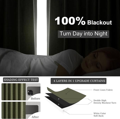Topfinel 94 Inches Long Flax Custom Blackout Linen Curtains, Viral Pinch - Image 6