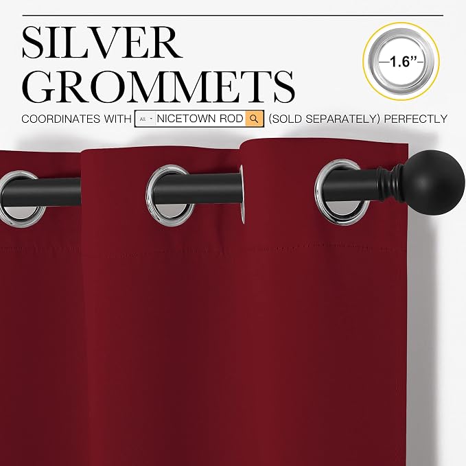 NICETOWN Christmas Burgundy Red Kitchen Blackout Curtain Panels, Thermal - Image 3