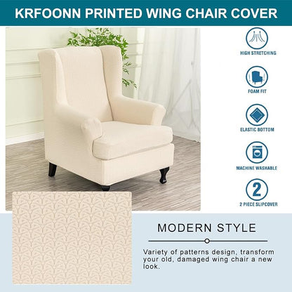 KRFOONN Stretch Wing Chair Slipcovers Jacquard 2 Piece Wingback Chair Covers - Image 6