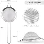 D Fine Mesh Strainer, Stainless Steel Sieve Sifter with Handle, Small Metal Strainer for Loose Tea, Juice, Drink, Herbs, Mini Sifter for Flour, Matcha, Kitchen, Baking, 3-Inch (8x3, Silver)