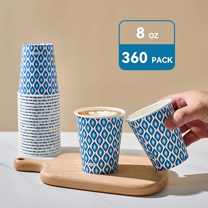 MUCHII 300 Count Paper Cups 8 oz, Disposable Drinking Cups for Party, Picnic, Travel, and Events