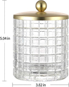 Glass Cotton Jar Holder Matte Gold Lid, Elegant Bathroom Storage Canister for Qtips, Cotton Balls, Floss, Makeup Organizer, Vanity Bathroom Organization