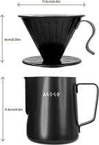 AGOGO Camping Pour Over Coffeemaker Set with Paper Filter Stainless Steel (Black, 600ml)