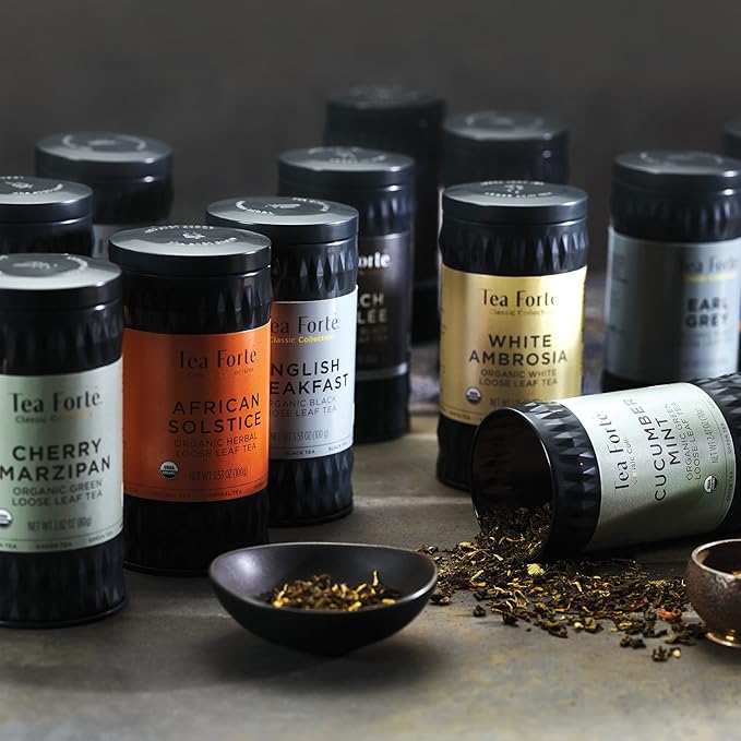 Tea Forte English Breakfast Premium Organic Loose Leaf Caffeinated Black Tea Blend Canister, Makes 35-50 Cups