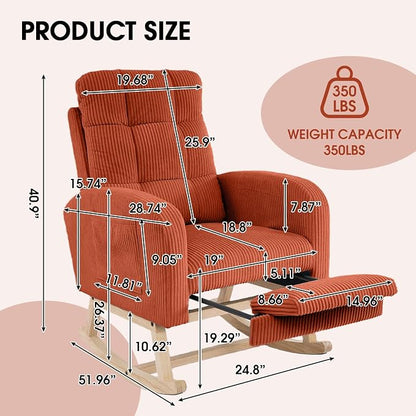 NIOIIKIT Nursery Rocking Chair, Corduroy Upholstered Rocking Chair - Image 2