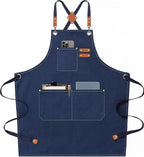 AFUN Chef Aprons for Men Women with Large Pockets, Cotton Canvas Cross Back Heavy Duty Adjustable Work Apron, Size M to XXL (Darkblue)