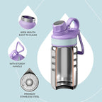 IDEUS Insulated Water Bottle 12oz, Stainless Steel Insulated Water Bottle For School, Insulated Bottles With Straws Leakproof, Vacuum Double Wall Water Bottles For Boys And Girls With 2 Lids, BPA Free