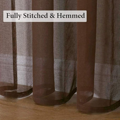 MIULEE Chocolate Brown Linen Textured Semi-Sheer Curtains 54W×72L 2 Panels | - Image 7