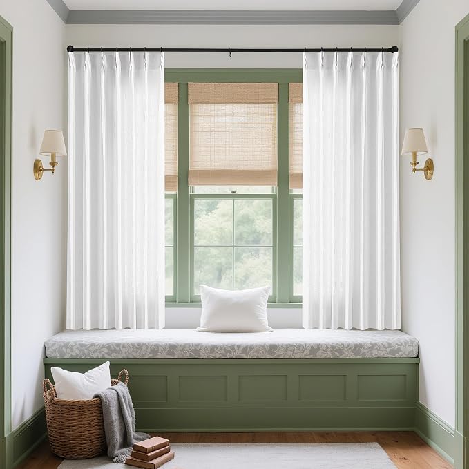 Snow White 72 Inch Pinch Pleated Linen Semi Sheer Curtains 2 Panels W40xL72 | - Image 7
