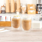 Restaurantware-Forma Professional 11.8 Ounce Double Wall Coffee Cups, 12 Insulated Latte Glasses - Dishwashable, Reusable, Clear Glass Beverage Cups, Freezable, For Hot Or Cold Beverages