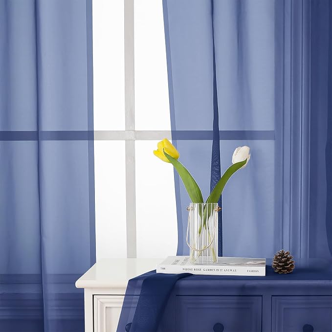Royal Blue Sheer Curtains 54 Inch Length 2 Panels, Voile Light Filtering - Image 9