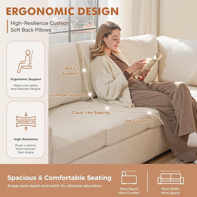 ABCASA 85'' Modern Couches for Living Room, 3 Seater Comfy Sofa - Image 6