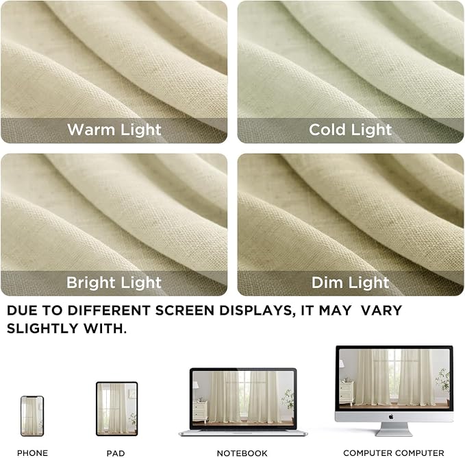 Joydeco Linen Curtains 84 Inch Length 2 Panels Set, Light Filtering Curtains - Image 2
