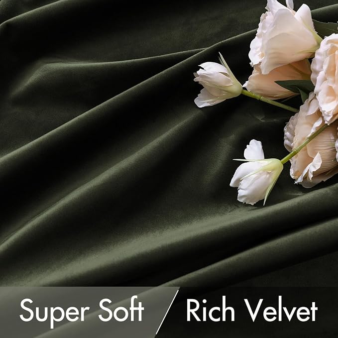 MIULEE Velvet Curtains 52x96 inches 2 Panels Olive Blackout Curtains | Luxury - Image 4