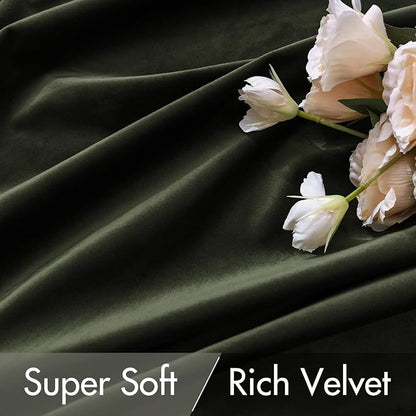 MIULEE Velvet Curtains 52x96 inches 2 Panels Olive Blackout Curtains | Luxury - Image 4