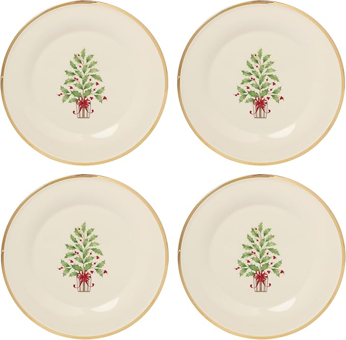 Lenox 897744 Holiday Tree Accent Plates, Service For 4, Christmas Dishes, Dinnerware Set,