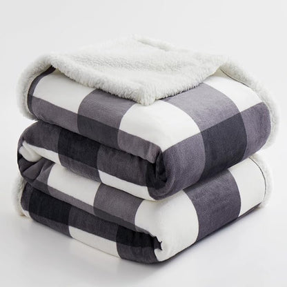 PU MEI Sherpa Blanket Fleece Throw Blanket Full Queen Plaid Thick Bed Blanket - Image 7