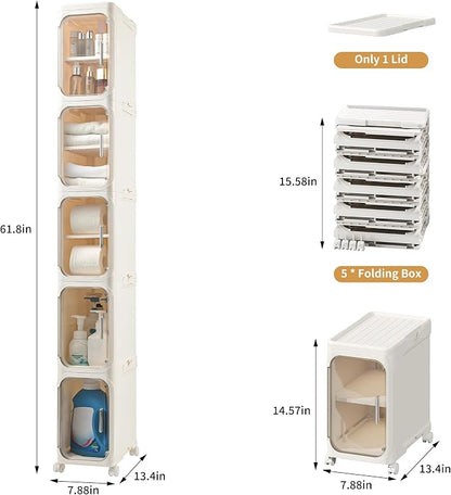5-Tier Tall Narrow Storage Cabinet, Slim Bathroom Storage Cabinet - Image 3