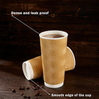 90 Pack 16 oz Disposable Coffee Cups No Lids, Champagne Insulated Ripple Wall Paper Coffee Cups 16oz, Kraft Corrugated Beverage Paper Cups for Hot Chocolate, Home, Travel, Office, Tea