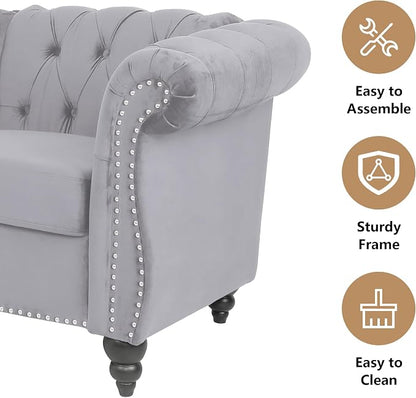 Living Room Chair, Modern Velvet Chesterfield Sofa Chair, Mid Century Single - Image 7