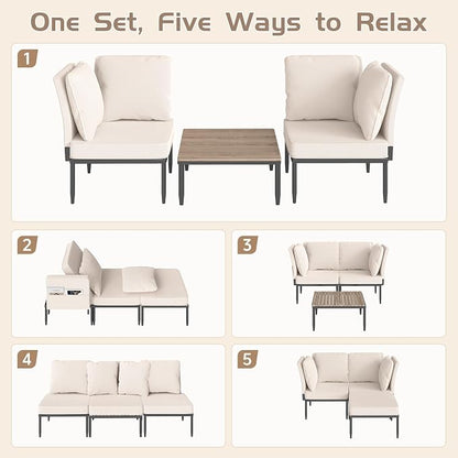 5 in 1 Modular Patio Furniture Set, 3 Piece Aluminum Convertible Outdoor - Image 4