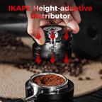 IKAPE 53.3MM Newly Upgrade Espresso Coffee Distributor, Coffee Dual-Bearing & High-Speed Distribution Tools, Adaptive Height Coffee Tamper Leveler for 54mm Portafilters