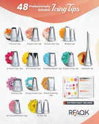 RFAQK 250 PCs Aluminum Cake Decorating Tools Kit with 12" Metal Turntable & Knife set-48 Numbered Icing Tips-3 Russian Piping Nozzles-Straight & Angled Spatula-Cake Leveler& Baking Supplies Tools