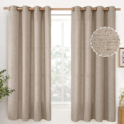 YoungsTex Oatmeal Linen Semi Sheer Curtains 63 lnch Length, Tan Drapes | by YoungsTex