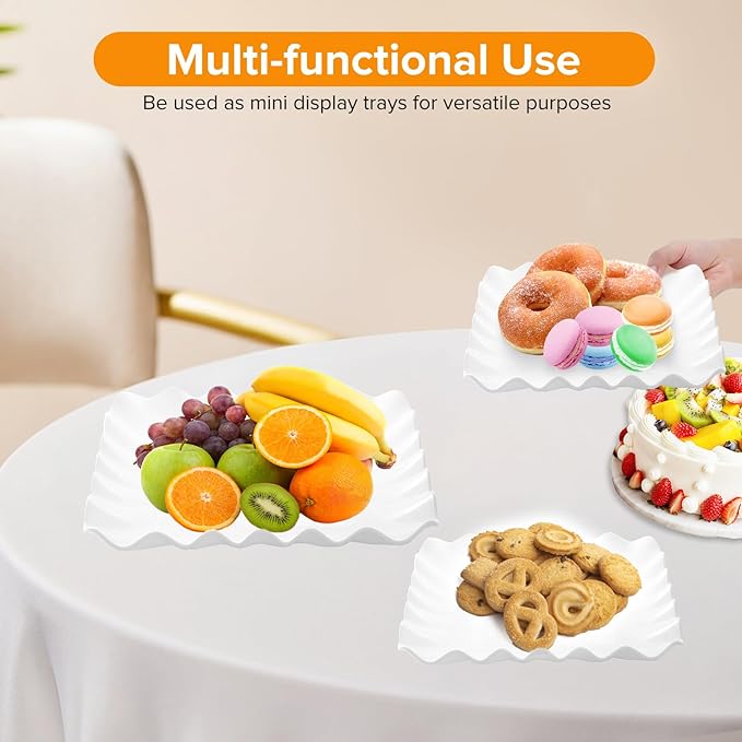Hoedia 3 Tier Cupcake Stand Tower, Plastic White Cup Cake Holder for Dessert stands, Tiered Serving Tray for Tea Party, Birthday Party, Wedding Decor and Baby Shower(Square Wave)