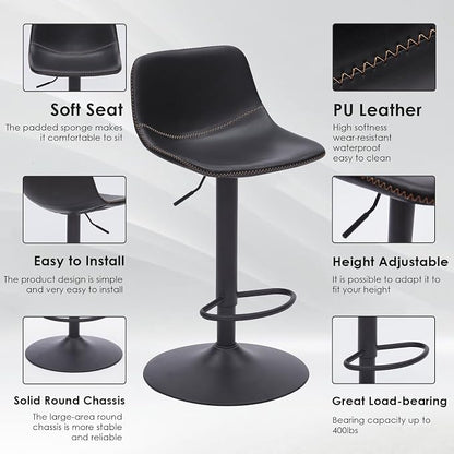 Adjustable Bar Stools Set of 2, Mid Century Modern Swivel Bar Stools, - Image 6