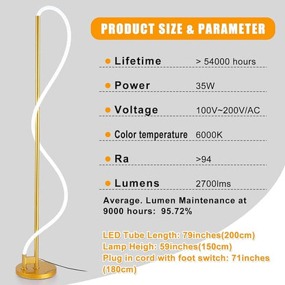 Modern LED Gold Floor Lamp, 3-Level Dimmable Flexible DIY Modeling Tall - Image 5