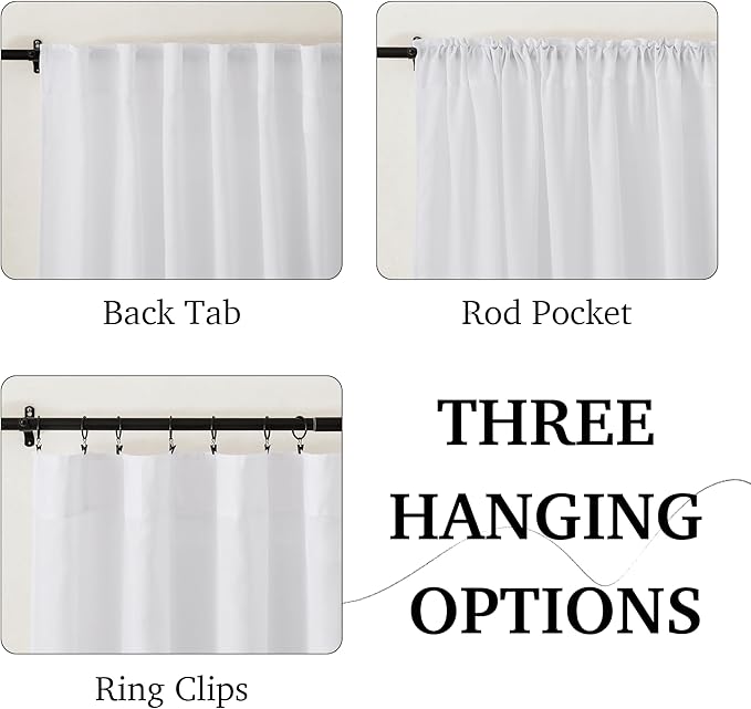 RYB HOME White Floor to Ceiling Curtains 120 inches Long, Linen Semi Sheer - Image 2