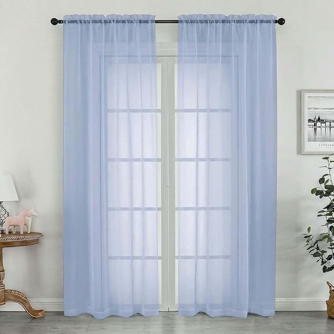 Sheer Curtains 72 Inches Long 2 Panels Set, Modern Light Filtering Sheer by OWENIE