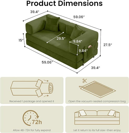 Convertible Floor Sofa Bed | 59’’ Folding Futon Sofa - Image 2