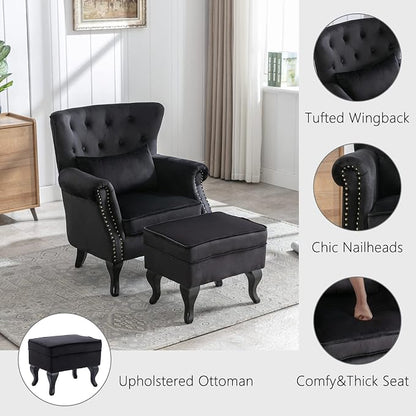 Mid Century Modern Accent Chair Upholstered Armchair Comfy Velvet Tufted - Image 3