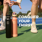 IRON °FLASK Camping & Hiking Hydration Canteens - Narrow Straw Lid & Boot - Leak Proof Vacuum Insulated Stainless Steel - Hot & Cold Double Walled Sports Water Bottle - Cream & Berries, 24 Oz