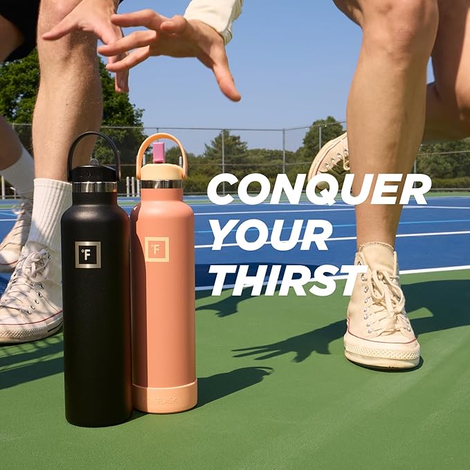IRON °FLASK Camping & Hiking Hydration Canteens - Narrow Straw Lid & Boot - Leak Proof Vacuum Insulated Stainless Steel - Hot & Cold Double Walled Sports Water Bottle - Cream & Berries, 24 Oz